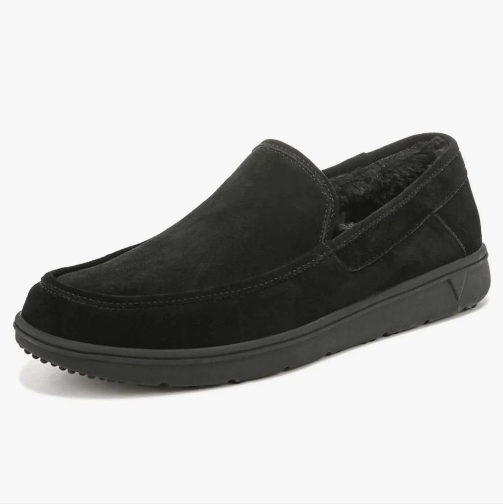 Vionic Mens Gustavo Suede Faux Fur Slippers Loafer Slip on shoes sz 11.5